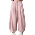 thumbnail image 4 of Girls Pink Parachute Pants Wide Leg Casual Lounge Pants with Elastic Waistband Drawstring Lightweight 100% Polyester,Size 12-13T, 4 of 6