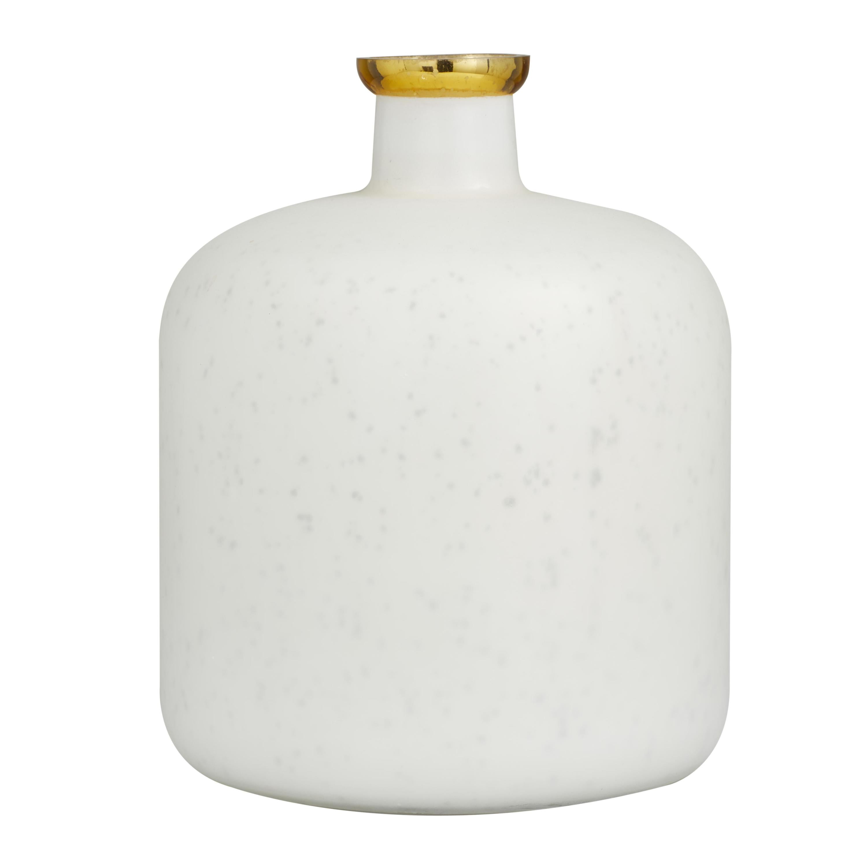 DecMode 12" White Glass Vase with Gold Rim