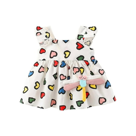 

Fesfesfes Toddler Kids Dress Child Baby Girl Love Solid Color Lace Print Dress + Small Shoulder