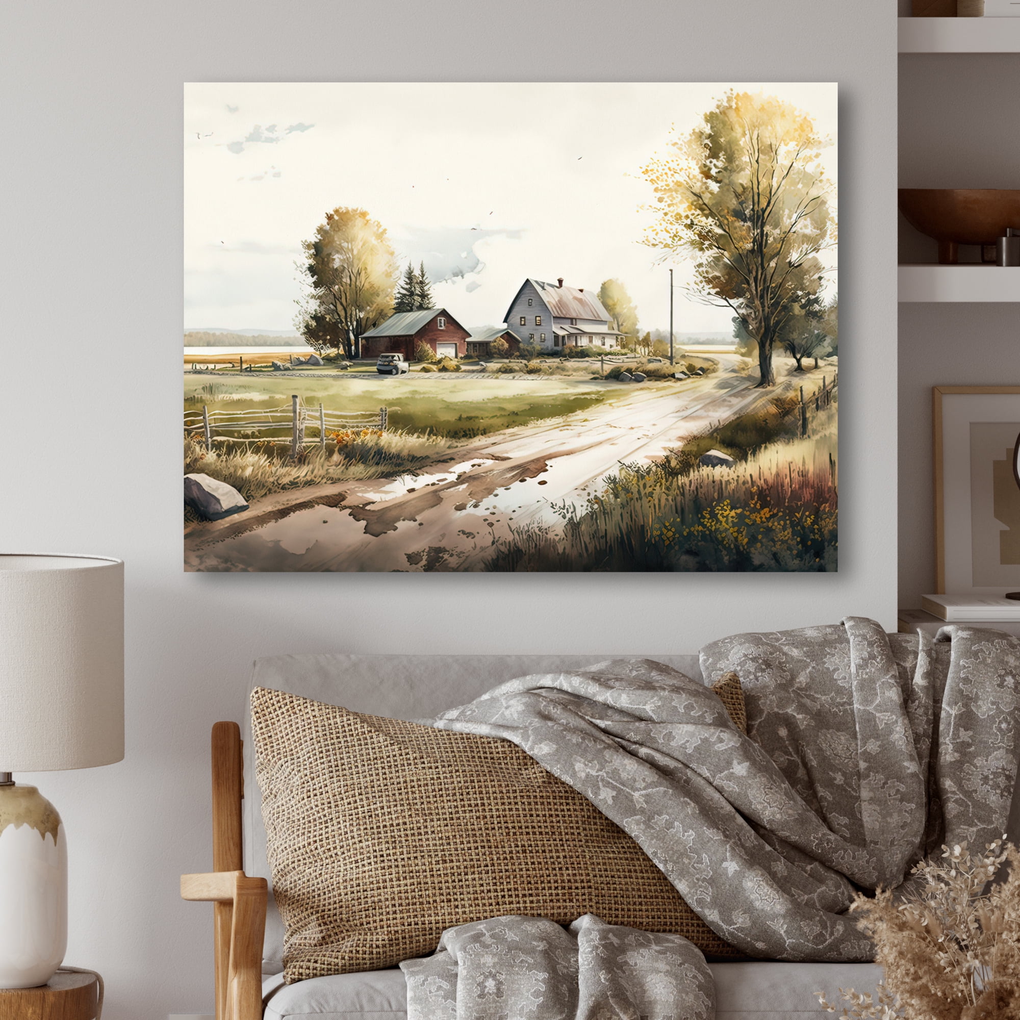 Designart Path To The Barn II Canvas Wall Art
