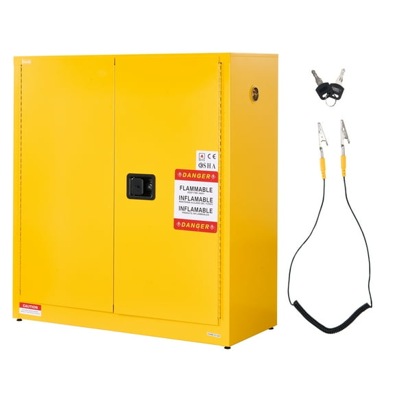 VEVOR Flammable Cabinet, 43.0 x 18.1 x 46.4 Inch, 29 Gallon Flammable Storage Cabinet with Adjustable Shelf,Cold-Rolled and Galvanized Steel Fire Cabinets,for Commercial Industrial Home Use,Yellow
