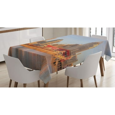 Ambesonne Cincinnati Tablecloth Rectangular Table Cover, Buildings near Stadium, 52"x70", Multicolor