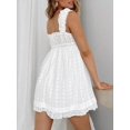 thumbnail image 4 of White Y2K Babydoll Mini Dress Sleeveless Lace Trim Square Neck Embroidered Swing Boho Sundress, 4 of 7