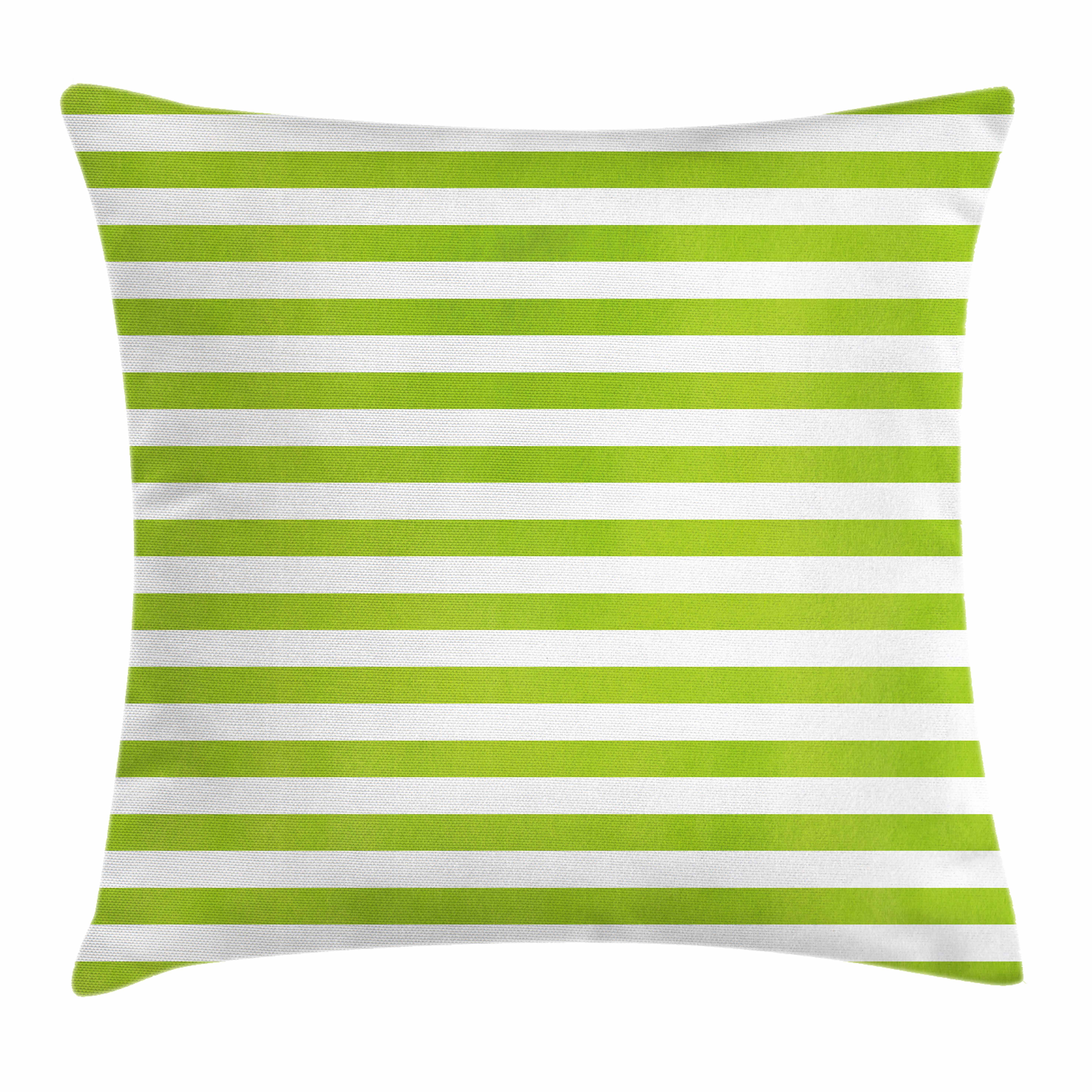 Lime Green Throw Pillow Cushion Cover, Horizontal Stripes Simplistic Watercolor Paintbrush Large