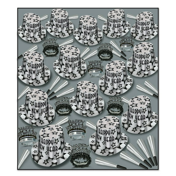 Beistle The Gem-Star Deluxe Silver Kit For 100 People for New Year's Eve