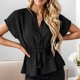 thumbnail image 4 of Weardear Women's Tshirt V Neck Pleated Waist Sleeves Flowing Short Shirt Stylish Casual Business Summer Top, 4 of 6