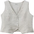 thumbnail image 4 of CHOK Womens Pure Linen Sleeveless Button Down V Neck Crop Top Summer Vest Waistcoat, 4 of 6