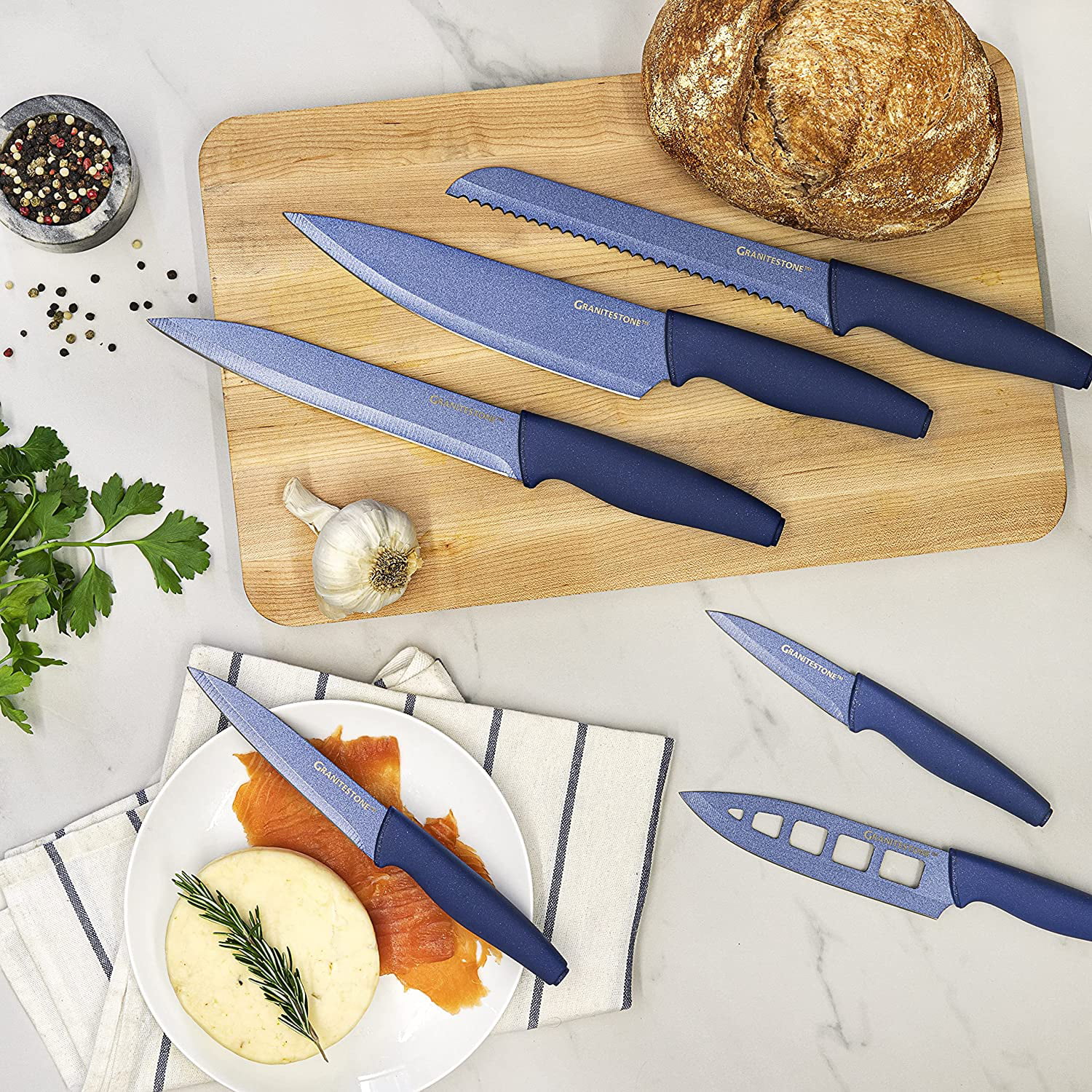  Granitestone Nutriblade Knife Set, High Grade Professional Chef  Kitchen Knives Set, Knife Sets Toughened Stainless Steel w Nonstick Mineral  Coating, Blue, 6 Piece: Home & Kitchen