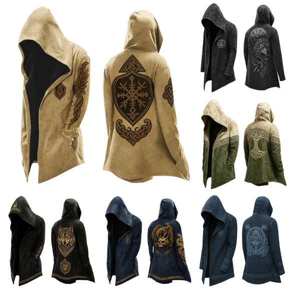 Norse Mythology Hooded Jacket Long Sleeve Relaxed Fit Cardigan Coat Streetwear