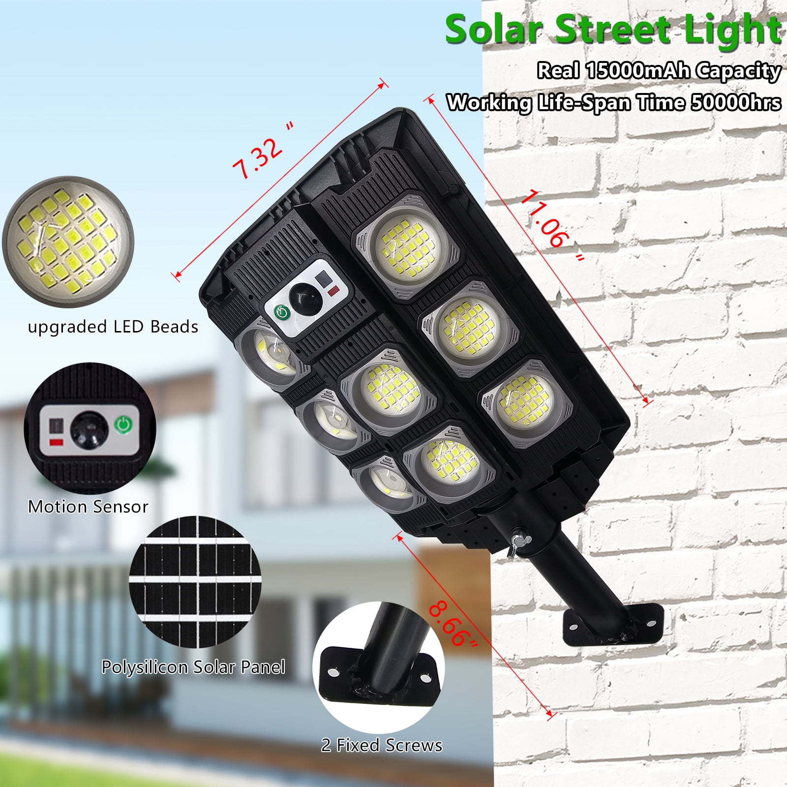 Intelive 2000W Solar Outdoor Street Light Super Brightness LED Light Solar Street Light Wall Lamp Solar Flood Light for Garden Patio Street Wall