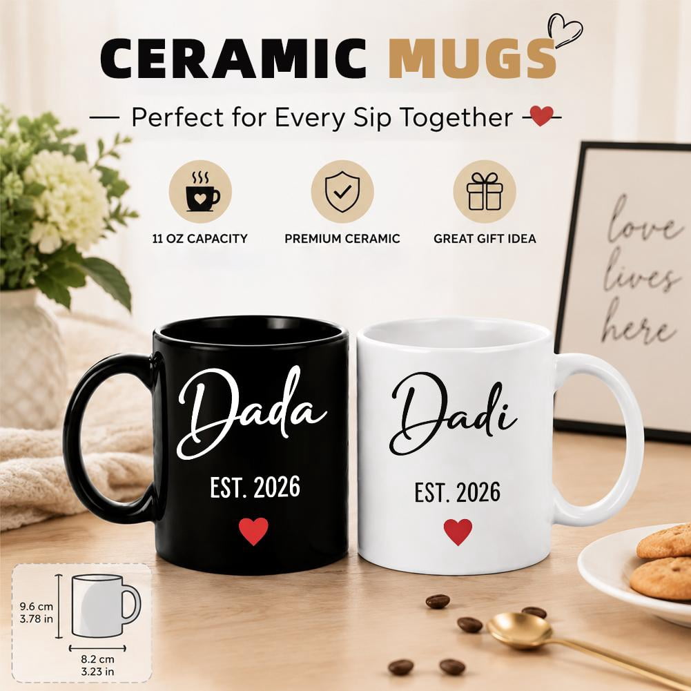 “Dada & Dadi Est. 2026” Commemorative Mug Set — Exclusive Coffee Cups for Mother’s Day & Father’s Day, a Cherished Keepsake for New Grandparents, and a Special Mug for Announcing the Baby’s Arrival