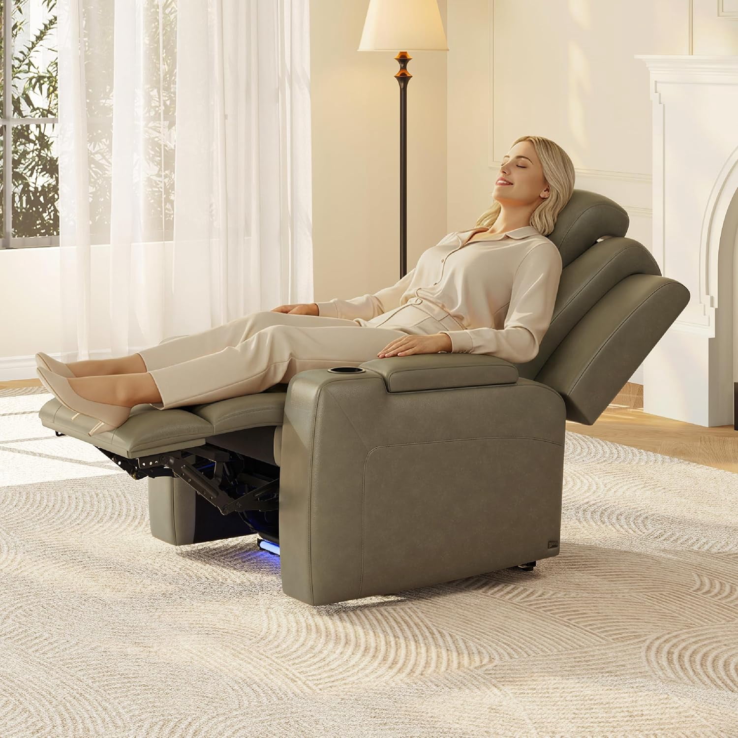 COLAMY Sereno Dual Motors Wall Hugger Power Recliner Chair with Power Headrest for Living Room, Home Theater Seating with Hidden Storage, Gray