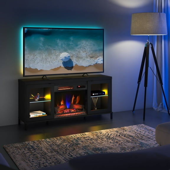 duraflame® Electric Fireplace TV Stand with Modern LED Lights and Storage, Black