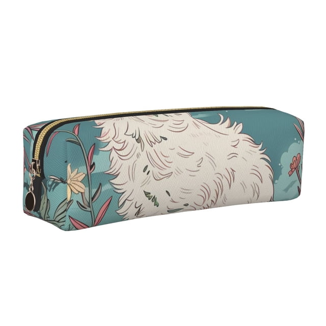 Balery Celestial Cat And Flowers Estuche de Lápices de Cuero Impreso, Estuche para Suministros de Arte, Estuche de Lápices con Cremallera, Estuche de Almacenamiento de Papelería