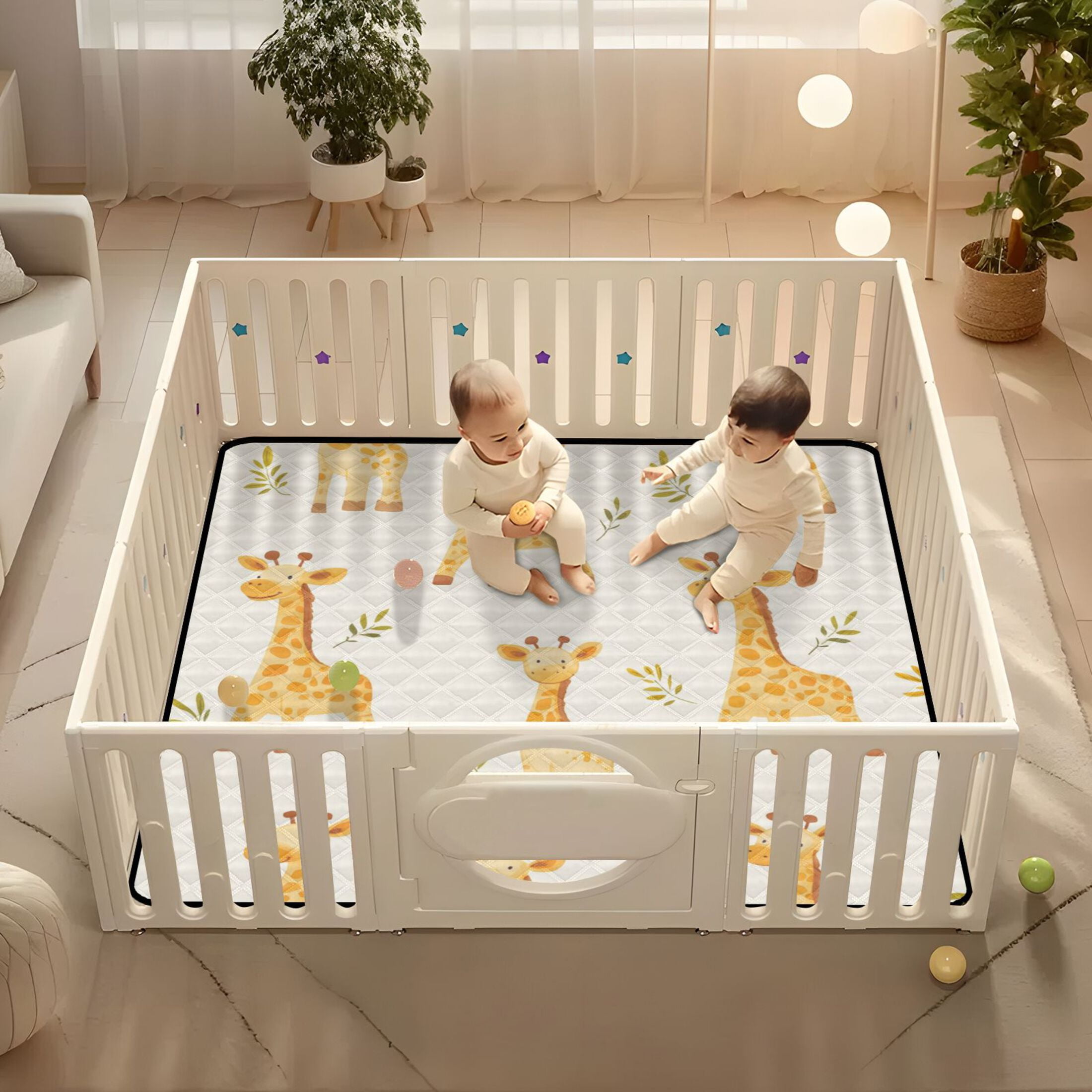WOBOGO Cartoon Giraffe Baby Playmats Extra Large Waterproof Rollable Activity Pads for Toddlers 50×50inch