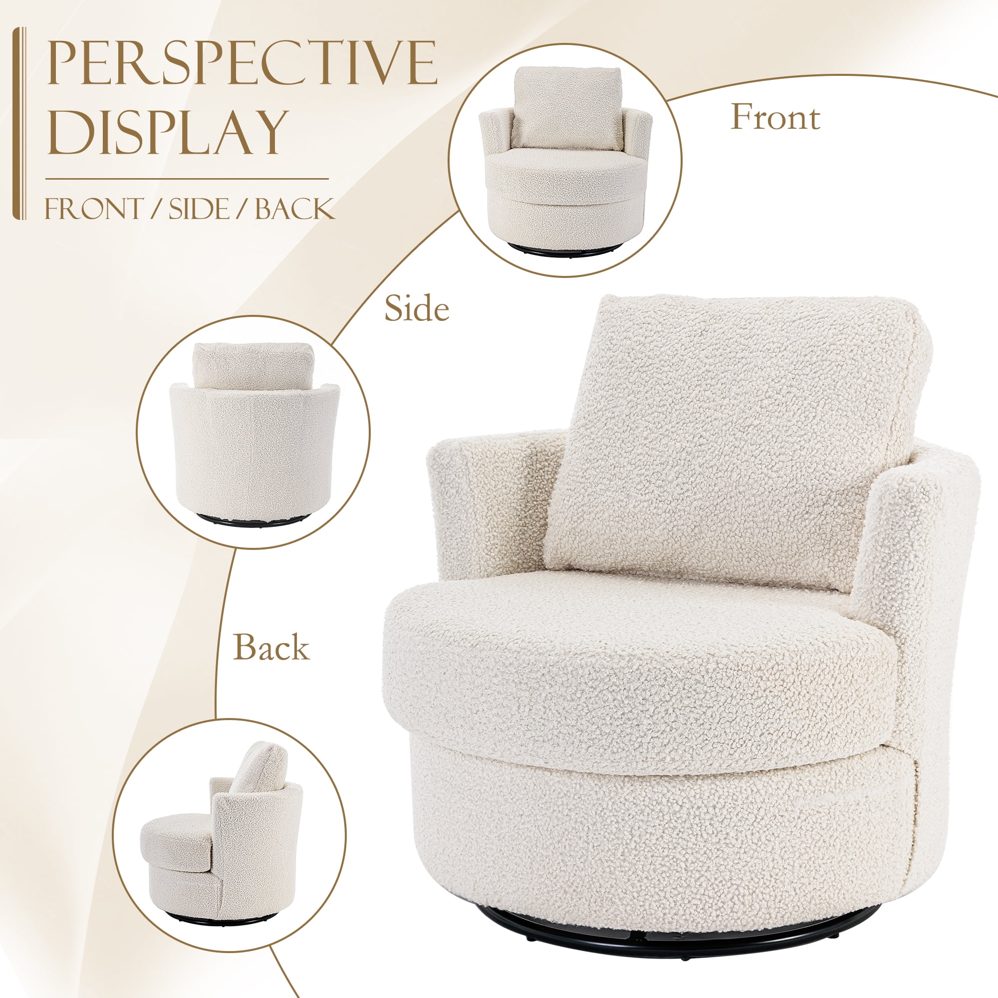 LuxyHoom Swivel Barrel Chair with Teddy Fabric, Swivel Accent Chair, Comfy Sherpa Round Accent Chair, Swivel Club Armchair for Nursery Living Room