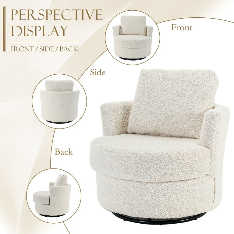 Muumblus Teddy Swivel Accent Chair Barrel Chair Comfy Round Armchair Sofa Chair Sherpa Chair for Living Room Nursery Ivory