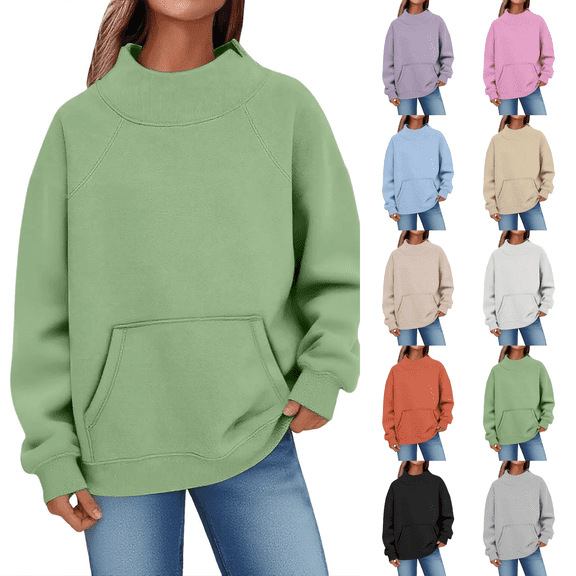 2026 Mock Neck Sweatshirt Women Fall Fashion Oversized Turtleneck Pullover Long Sleeve Sweatshirts Tops Green M