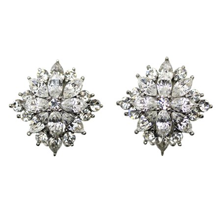 Aqua Womens Earring - Faship Gorgeous Crystal Rhinestone Floral Clip On Earrings