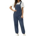 thumbnail image 4 of up to 60% off Gifts Usmixi Jumpsuits for Women Casual Cotton Linen Loose Button Strap Straight Long Jumpsuits Overalls with Pocket Summer Formal Solid Square Neck Sleeveless Maxi Rompers Navy m, 4 of 6