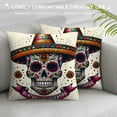 thumbnail image 3 of Orinice  Day of The Dead Throw Pillow Cushion Cover, Colorful Skull with Sombrero and Moustache Eyes Art, Decorative Square Accent Pillow Case,  Yellow White Ivory White, 3 of 5