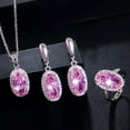 thumbnail image 6 of Silver Plated Pink CZ Oval Necklace Huggie Earring and Bracelet Ring Jewelry Set, 6 of 9