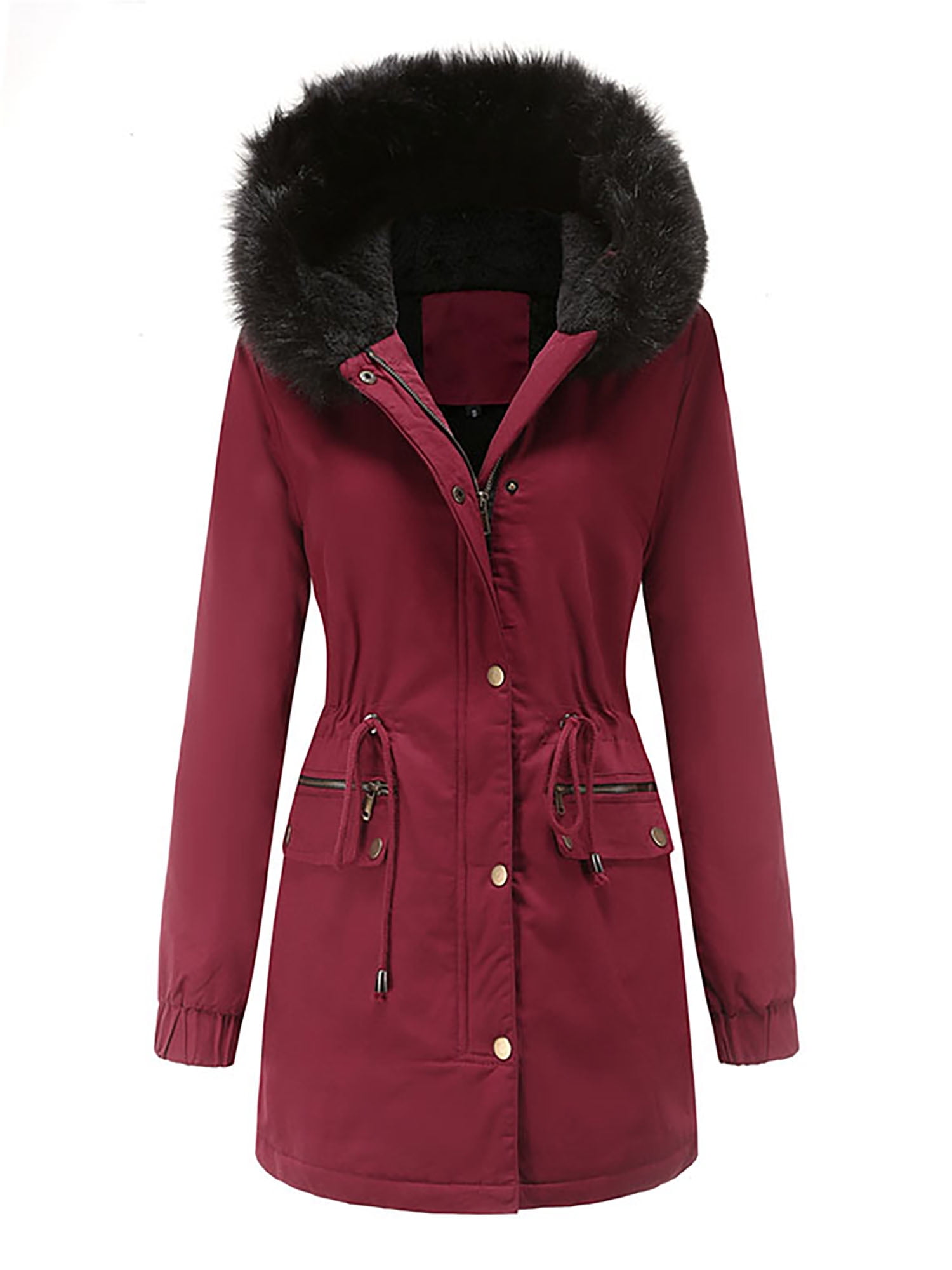 Plus Size Women Thicken Fleece Fur Warm Winter Coat Hooded Parka Jacket/Outwear