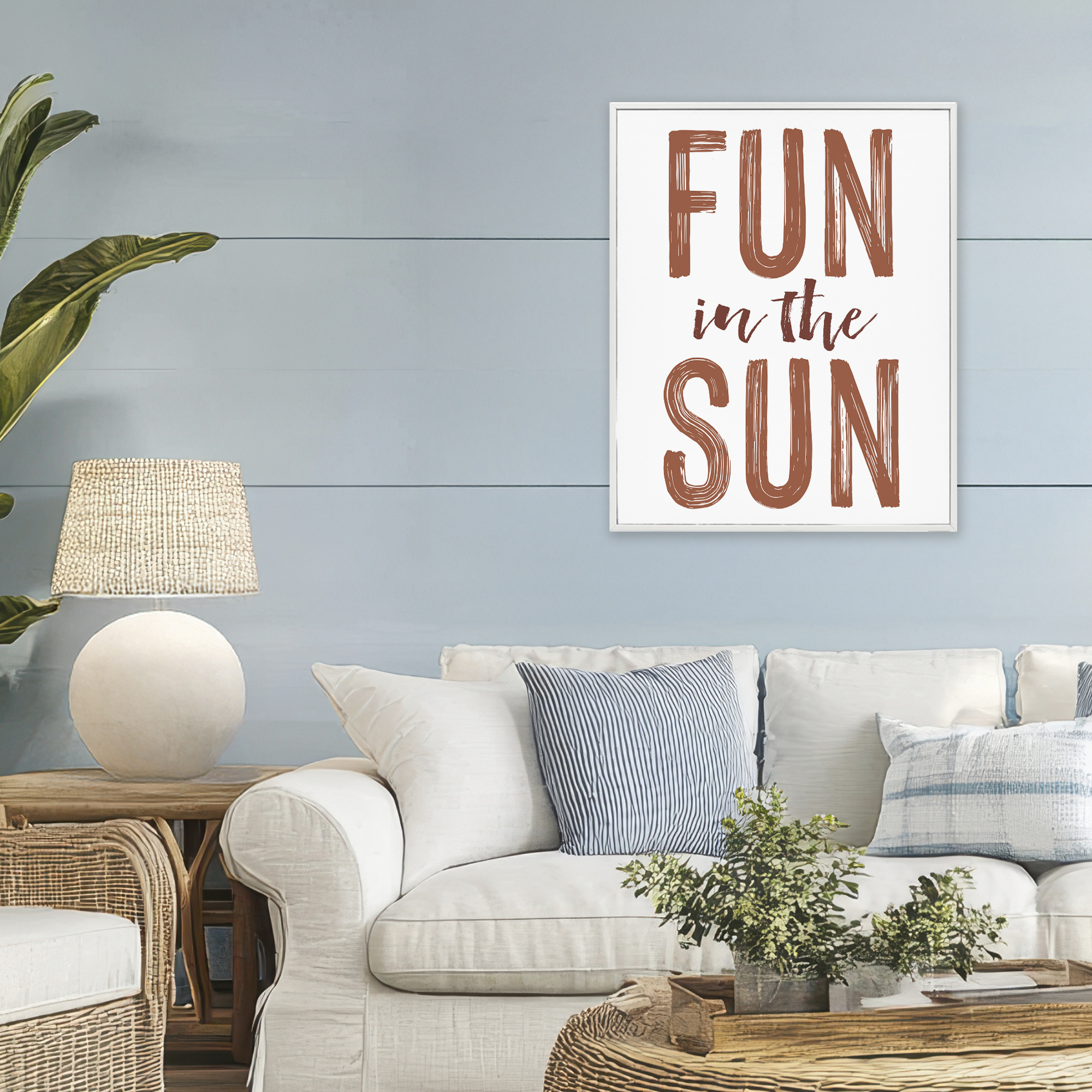 Summer Sentiment Fun In Sun White Framed Giclee Art, design by Lettered and Lined