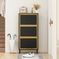 thumbnail image 4 of Metal Shoe Storage Cabinet with 3 Door, Freestanding Modern Shoe Storage Cabinet, Metal Rattan Shoe Rack, Black 3-Tier Shoe Cabinet for Entryway, Hallway, Living Room, Bedroom (Black), 4 of 8
