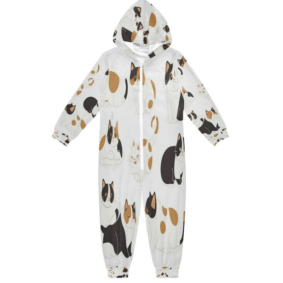 Soft Big Kids Onesie Pajamas Cozy Loose-Fit Jumpsuits for kids with Pockets for Christmas Lounge & Play Chubby Cats