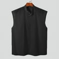 thumbnail image 3 of Men's Summer Button Up Tank Tops Collarless Casual Solid Color Sleeveless Shirts, 3 of 4