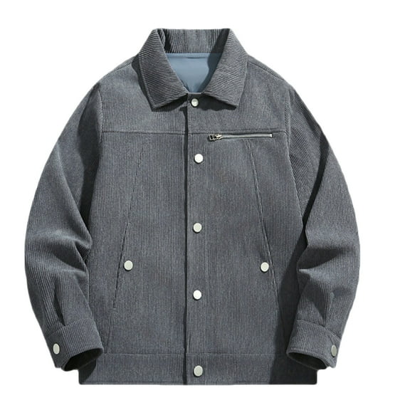 WREESH Mens Corduroy Jacket Loose Lapel Button Up Shackets Soft Lightweight Outdoor Jacket Fall Casual Outwear Dark Gray