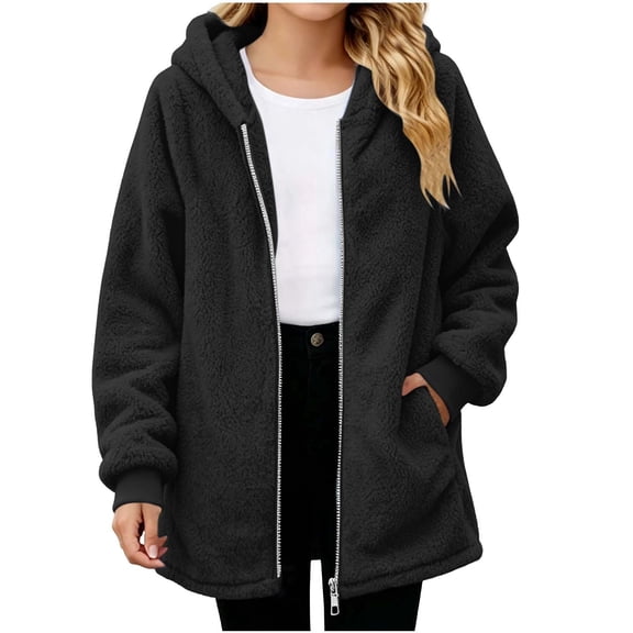 VIPOIN Girls Full Zip Hooded Fleece Jacket, Mid-Length Sherpa Coat Warm Fall Winter Outerwear