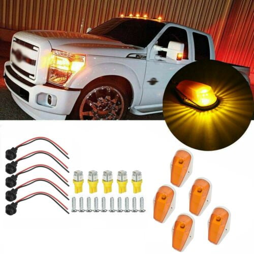 cciyu 5pcs Roof Running Light Cab Marker Light Amber Covers/Amber LED with Base Housing for Ford F-150 F-250 F-350 1980-1997 Super Duty Pickup Trucks 