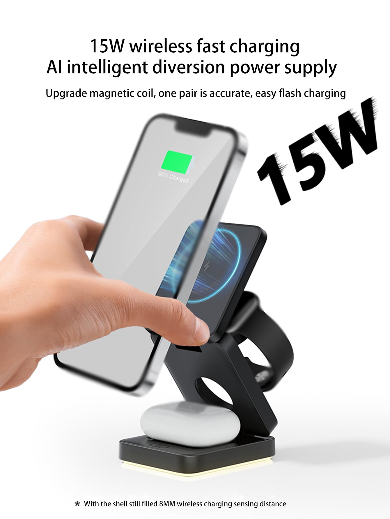 AKKHOO 3-in-1 15W Magnetic Portable Wireless Charger Power Bank for iPhone, Apple Watch and AirPods – Fast Charging On the Go