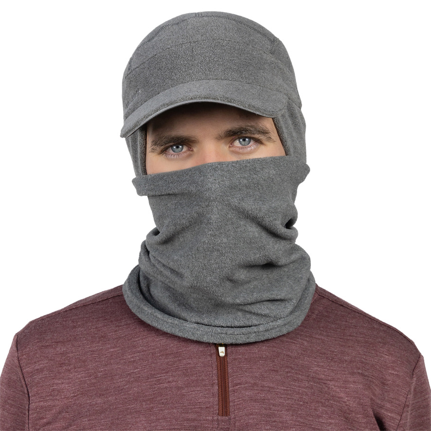TrailHeads Men's Fleece Ball Cap with Drop Down Ear Warmer | The Trailblazer Adventure Hat - Heather Grey - Gift Set