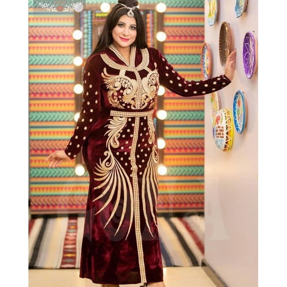 MAROON HANDCRAFTED ZARI WORK STITCHED GEORGETTE KAFTAN PARTY DRESS