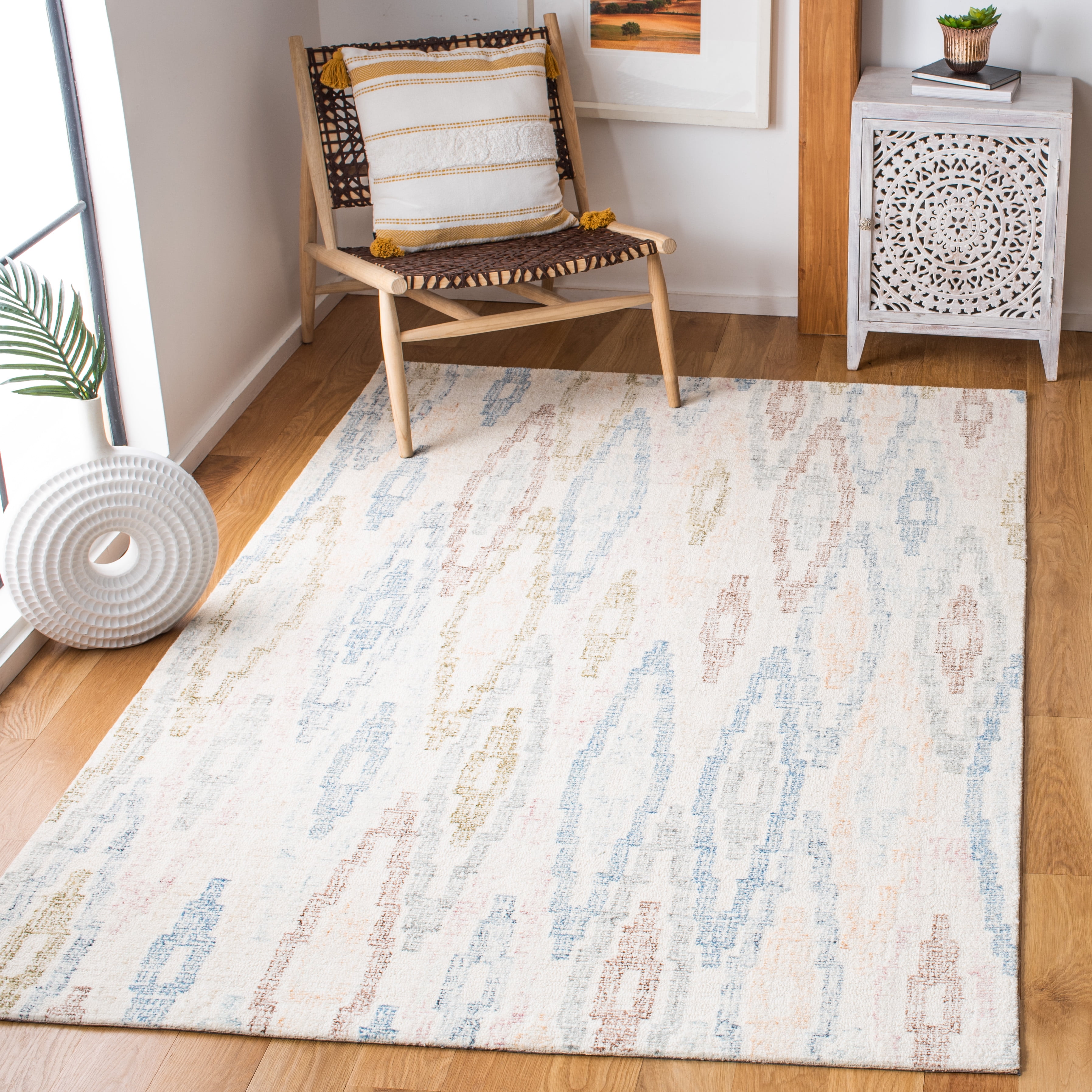 SAFAVIEH Rodeo Drive Bryanne Geometric Area Rug, Ivory/Blue, 6' x 6' Square