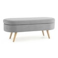 thumbnail image 4 of GZXS Oval Upholstered Storage Bench, Linen Fabric Padded Seating Bench with Natural Rubber Wood Legs, Suitable for Bedroom & Living Room (Light Gray, 43.5"W), 4 of 10