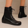 thumbnail image 4 of LOVZFMLL Bottes pour Femmes Bottillons à Lacets Bout Rond Sangles Ajustables Talon Plat Mode Décontracté Bottes Chaussures d'Automne Hiver, 4 of 5