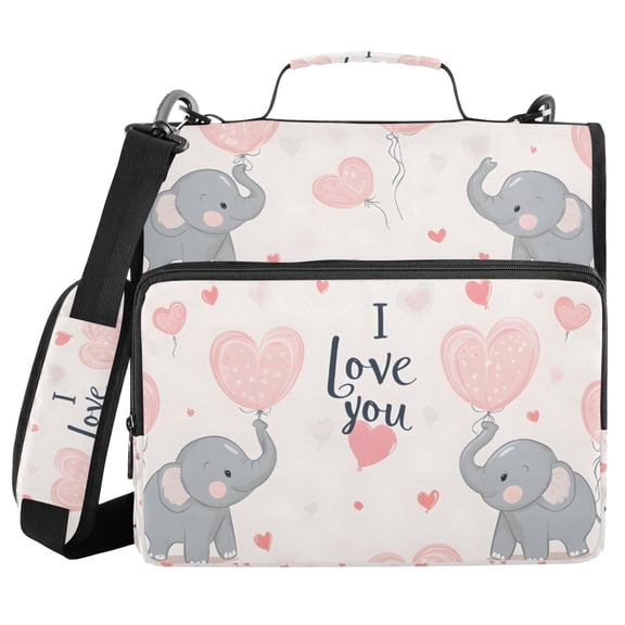 FORMRS Zipper Binder with Shoulder Strap 2-inch Ring 500 Sheet Capacity File Bag, Cute Elephant