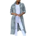 thumbnail image 2 of Tejiojio Jackets Women's Mid Length Casual Handsome Distressed Denim Long Trench Coat, 2 of 6