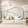 thumbnail image 3 of Bellemave Double Twin Floor Bed for 2 Kids, Wood Montessori Floor Bed Frame with Safety Guardrails, Low‑Profile House‑Shaped Design, No Box Spring Needed for Toddlers Boys and Girls Teens, White, 3 of 13