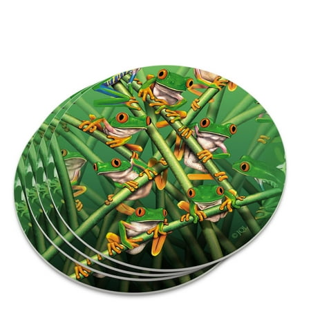 

Red Eye Tree Frog Grouping Tropical Rainforest Novelty Coaster Set