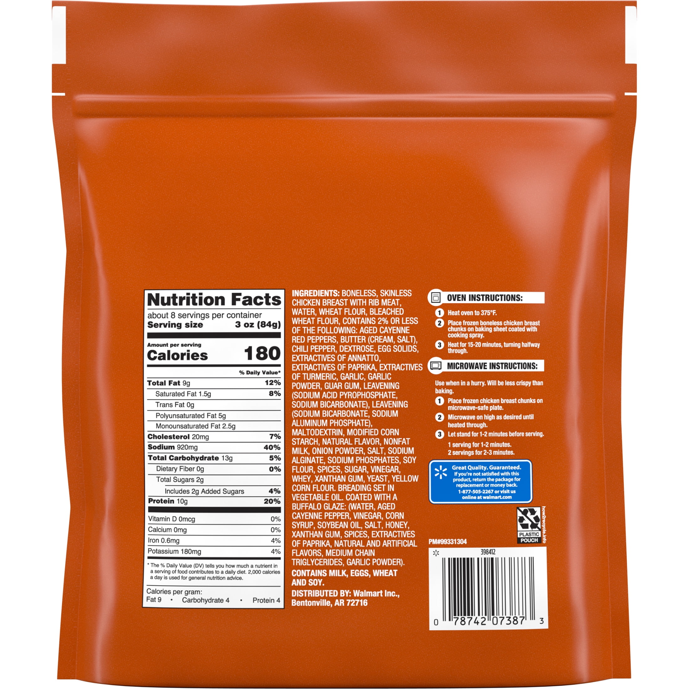 Great Value Buffalo Style Seasoned Boneless Fully Cooked Chicken Wyngz, 24 oz (Frozen)