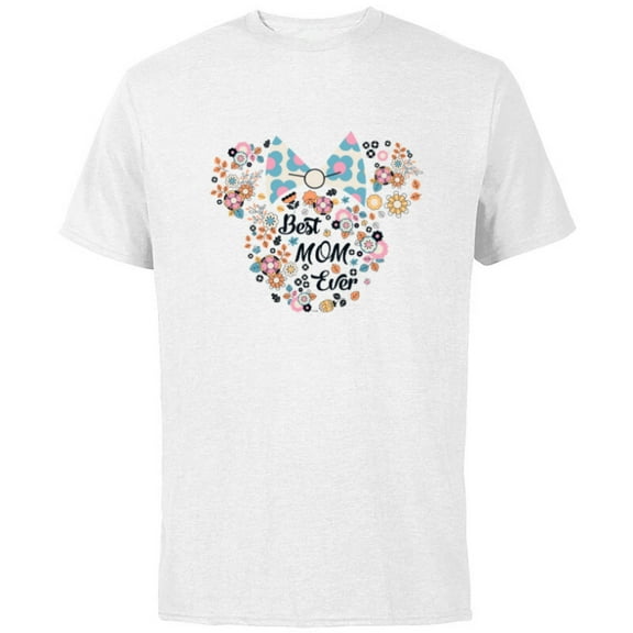 Disney Minnie Mouse Best Mom Ever Icon Flowers Mother’s Day - Short Sleeve Cotton T-Shirt for Adults - Customized-White