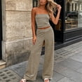thumbnail image 6 of VBVC Women's Striped 2 Piece Outfit, Strapless Bandeau Tube Top and Wide Leg Pants Set, Summer Casual Lounge Wear with Pockets,Brown,S-2XL, 6 of 6