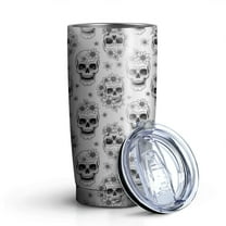 20oz Tumblers White Floral Skull Pattern Stainless Steel Vacuum Insulated Double Wall Travel Tumbler Cups Mug with Lid and Straw,Cleaning Brush for Cold & Hot Drinks