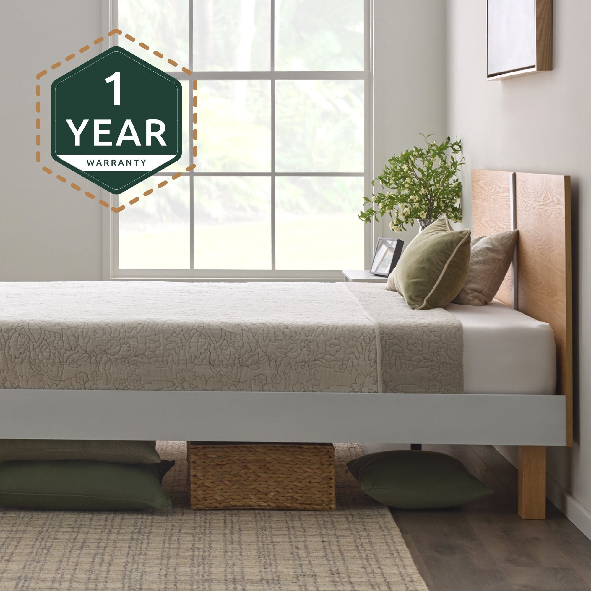 Rest Haven Modern Wood Platform Bed, Twin, Natural & White