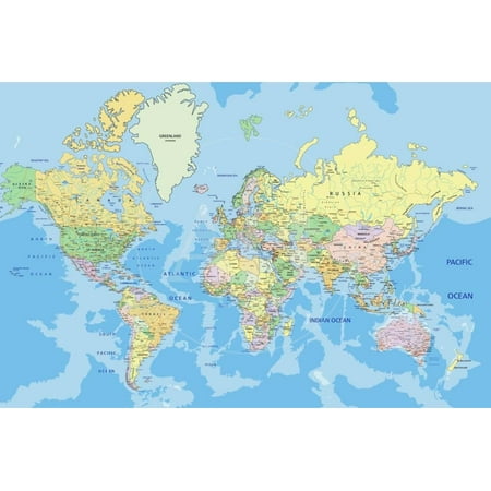 highly detailed political world map with labeling vector illustration